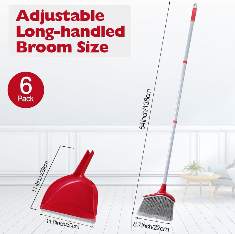 Meanplan 6 Pcs Angle Broom and Dustpan Combo Set for School Classroom 54 Inch Outdoor Indoor Cleaning Broom Commercial Broom with Step-on Dustpan for Home Kitchen Office Floor Dirt Dust Hair Cleaning - Image 2
